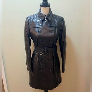 Burberry lamb leather quilted black trench coat